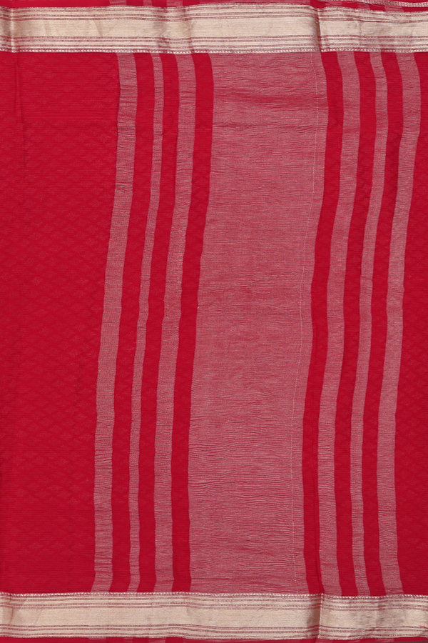 Chiffon Saree In Plain Red With Zari Border