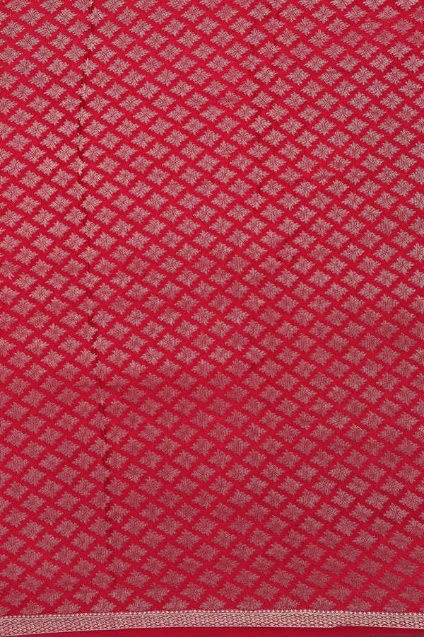 Chiffon Saree In Plain Red With Zari Border