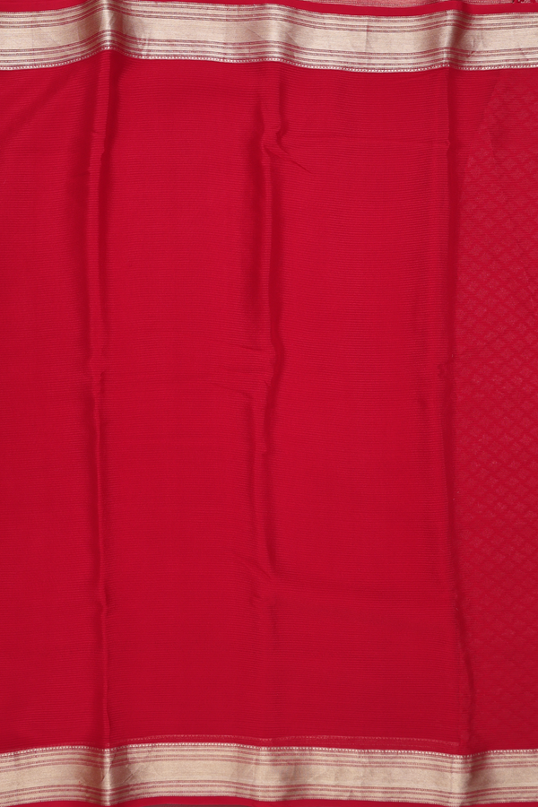 Chiffon Saree In Plain Red With Zari Border