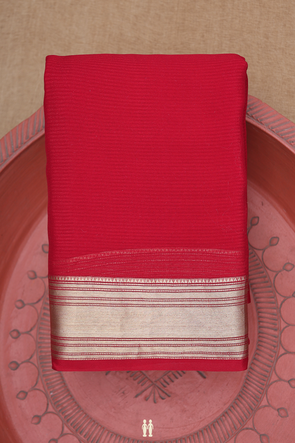 Chiffon Saree In Plain Red With Zari Border
