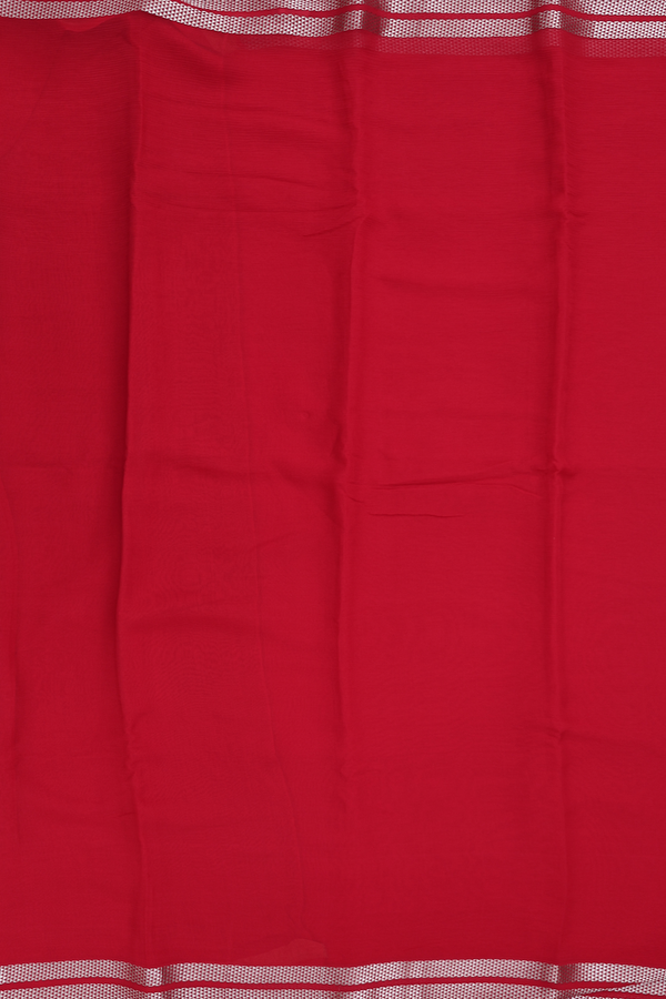 Chiffon Saree In Plain Ruby Red With Zari Border
