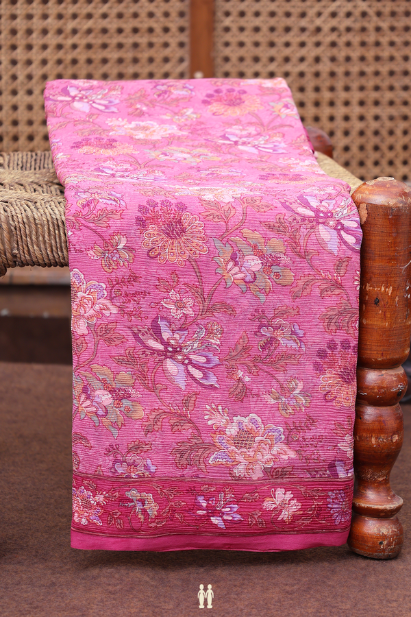 Chiffon Saree In Punch Pink With Floral Design
