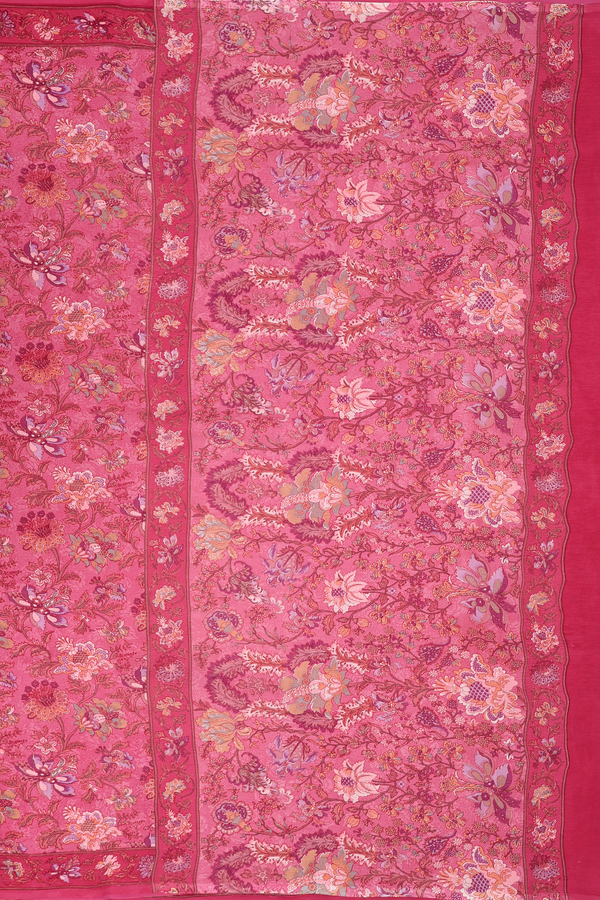Chiffon Saree In Punch Pink With Floral Design