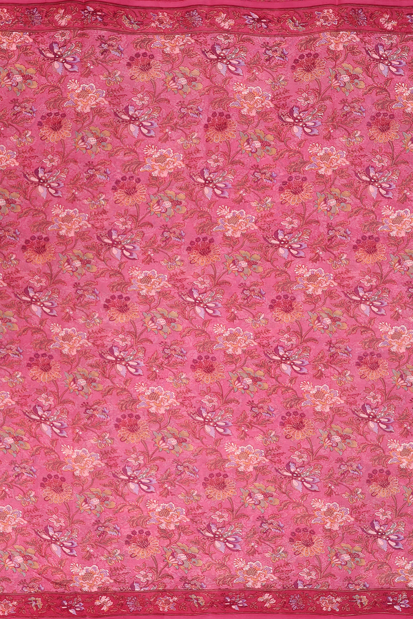 Chiffon Saree In Punch Pink With Floral Design