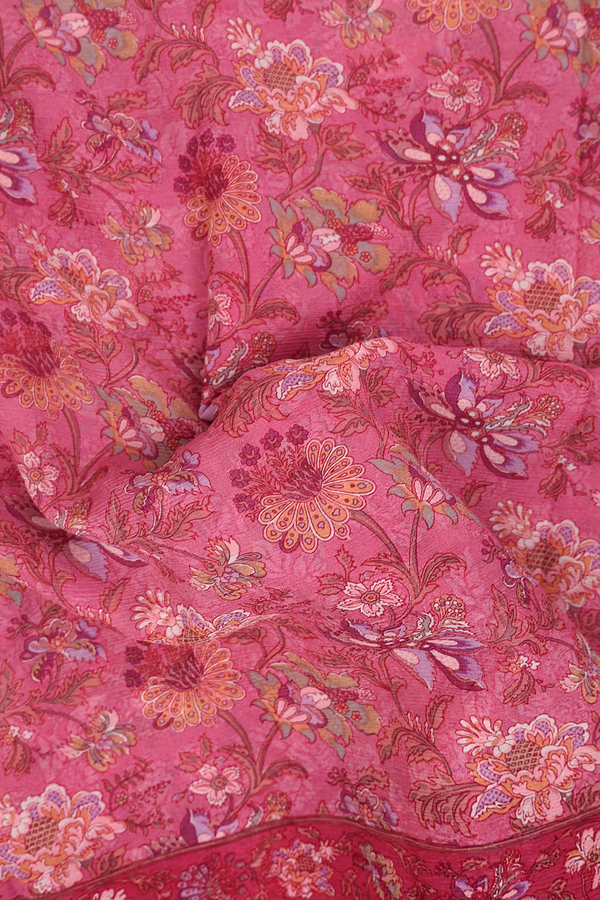 Chiffon Saree In Punch Pink With Floral Design