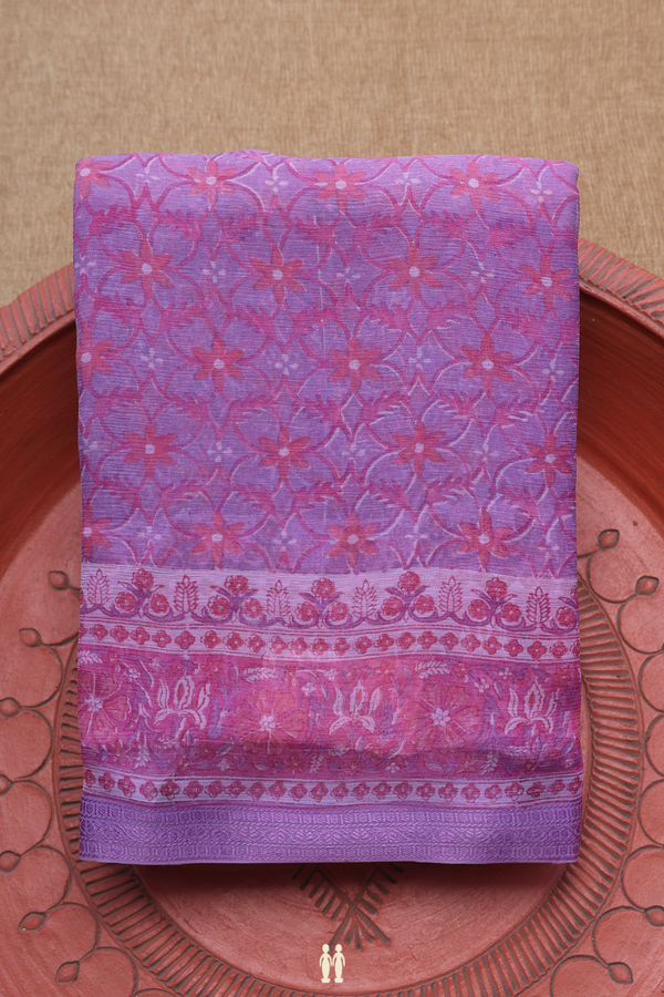 Chiffon Saree In Purple With Floral Digital Printed
