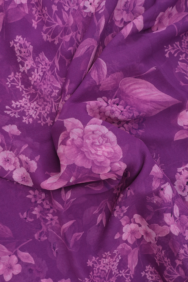 Chiffon Saree In Purple With Floral Printed Design