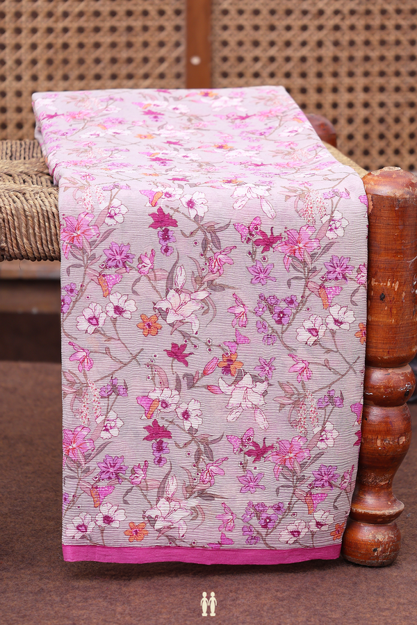 Chiffon Saree In Rose Brown With Floral Design
