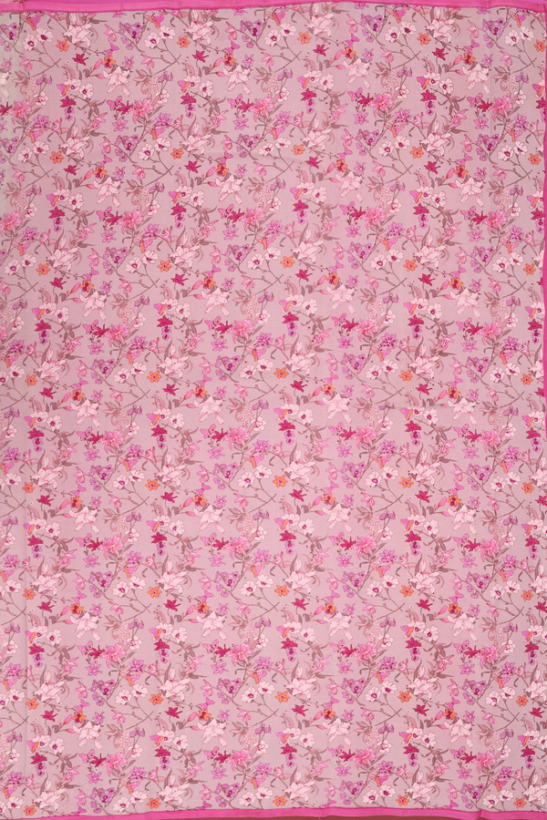 Chiffon Saree In Rose Brown With Floral Design