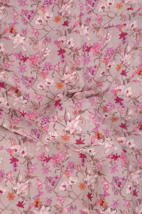 Chiffon Saree In Rose Brown With Floral Design