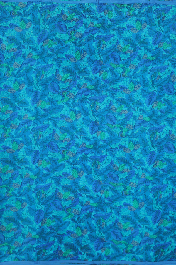 Chiffon Saree In Shades Of Blue With Leaf Design