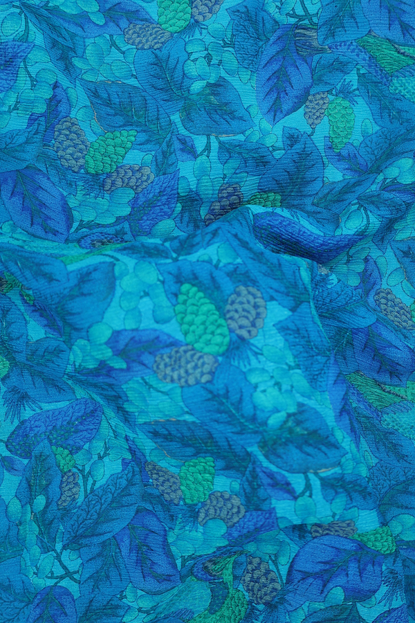 Chiffon Saree In Shades Of Blue With Leaf Design