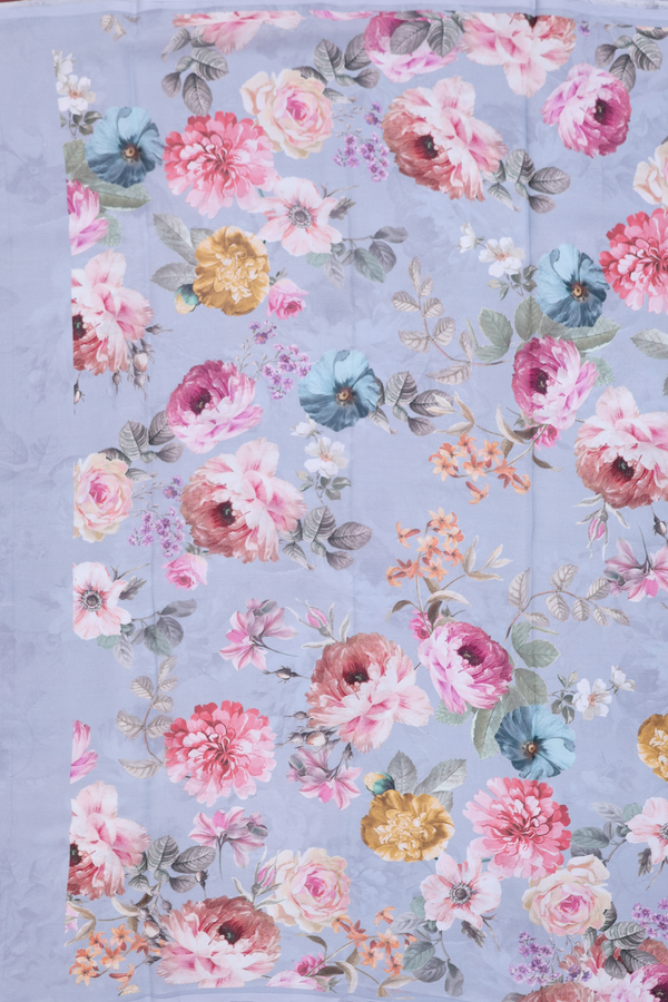 Chiffon Saree In Steel Blue With Floral Printed Design