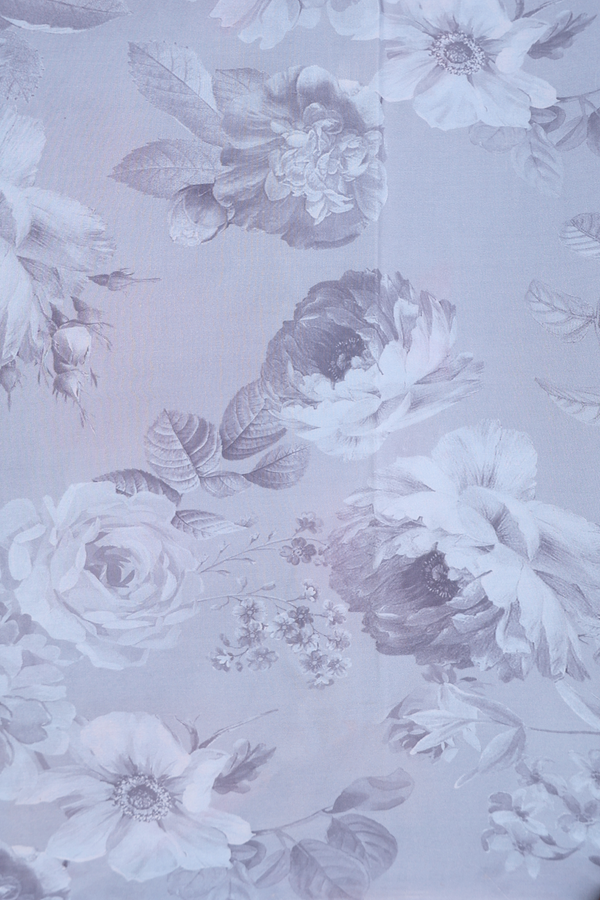 Chiffon Saree In Steel Blue With Floral Printed Design