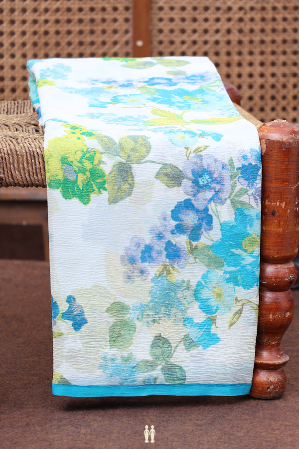 Chiffon Saree In White With Floral Design