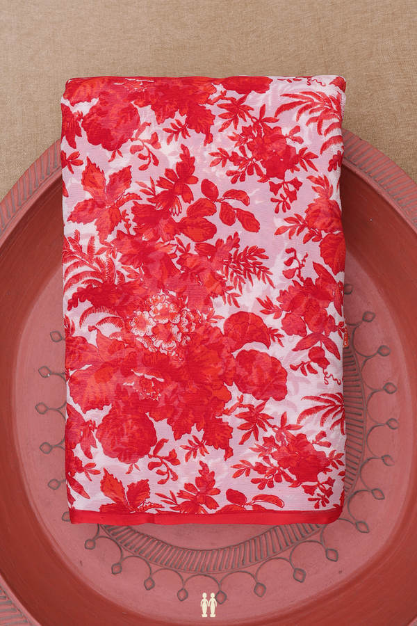 Chiffon Saree In White With Floral Printed Design