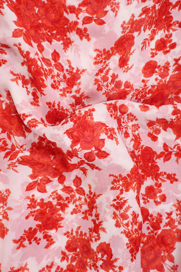 Chiffon Saree In White With Floral Printed Design