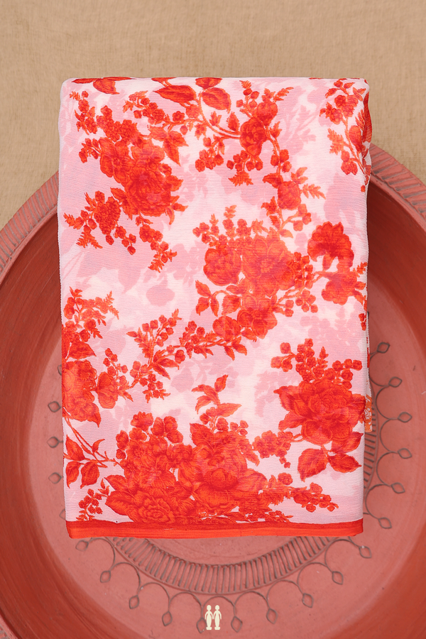 Chiffon Saree In White With Floral Printed Design
