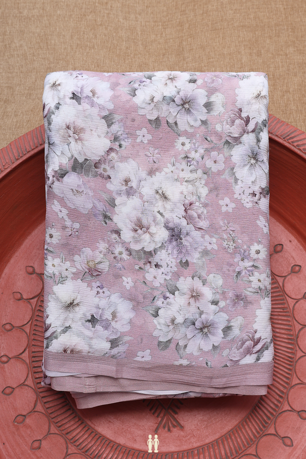 Chiffon Saree In Wild Rose With Floral Digital Print Design