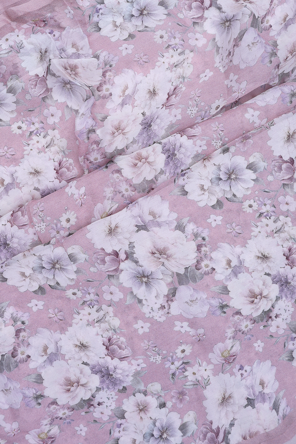 Chiffon Saree In Wild Rose With Floral Digital Print Design