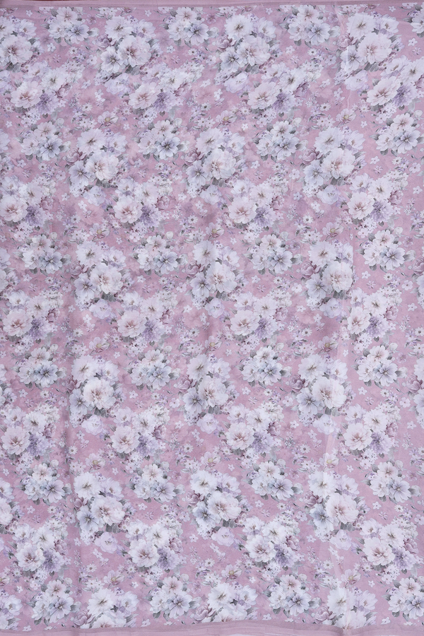Chiffon Saree In Wild Rose With Floral Digital Print Design