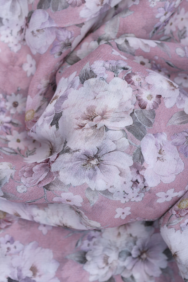 Chiffon Saree In Wild Rose With Floral Digital Print Design