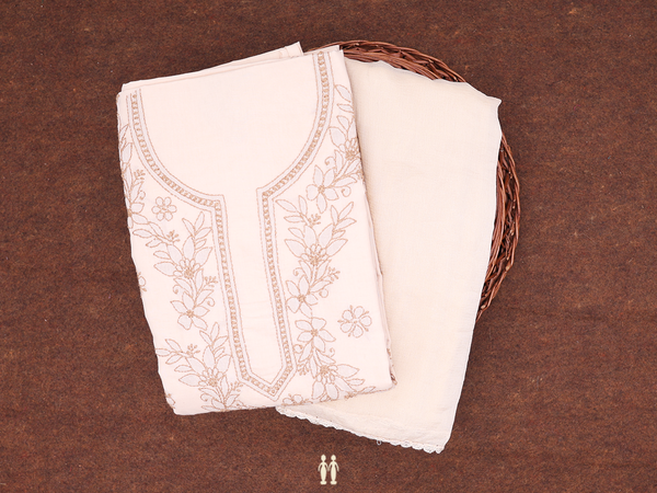 Chikankari Work Biscuit Color Cotton Unstitched Salwar Set