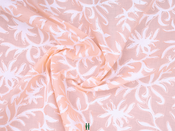 Chikankari Work Melon Orange Cotton Blouse Material