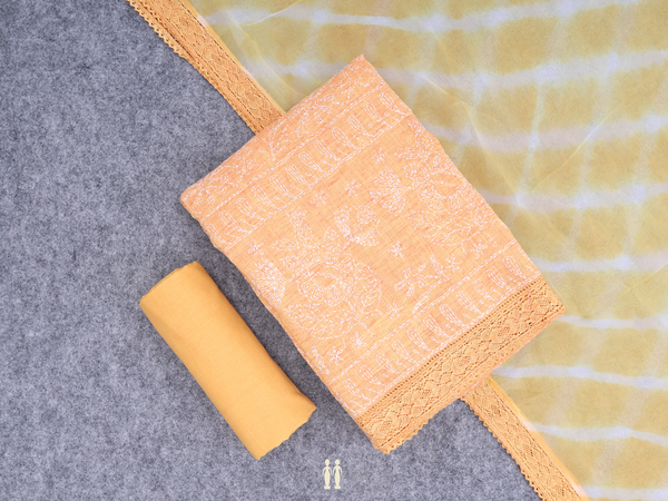 Chikankari Work Orange Cotton Unstitch Salwar Material