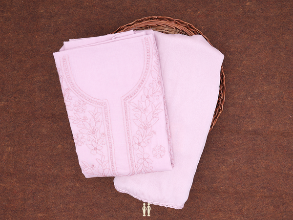 Chikankari Work Pink Cotton Unstitched Salwar Material