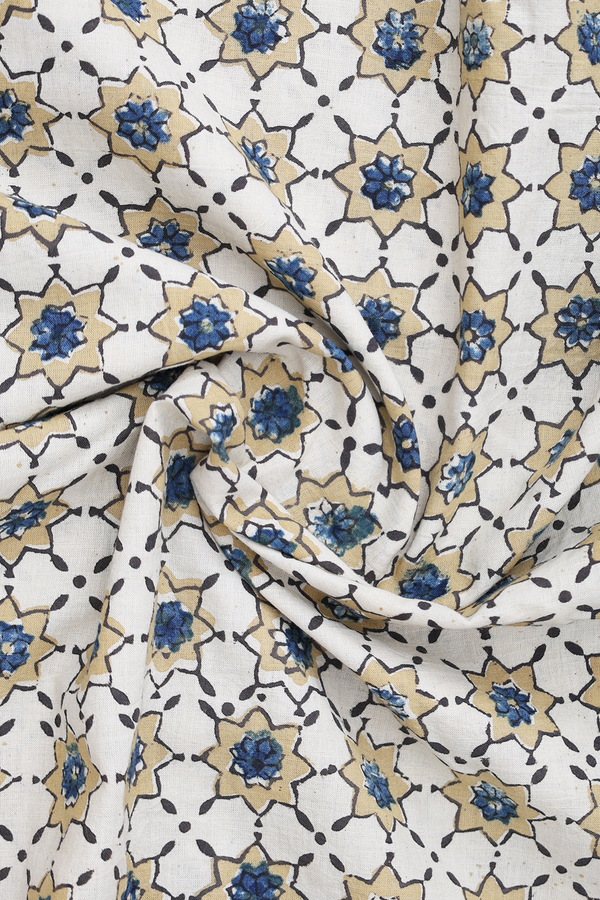 Chinese Collar Ajrakh Design Beige Cotton Short Kurta