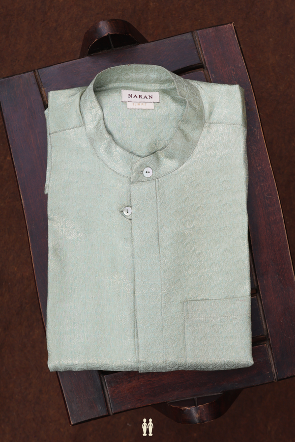 Chinese Collar Allover Design Pastel Green Banaras Shirt