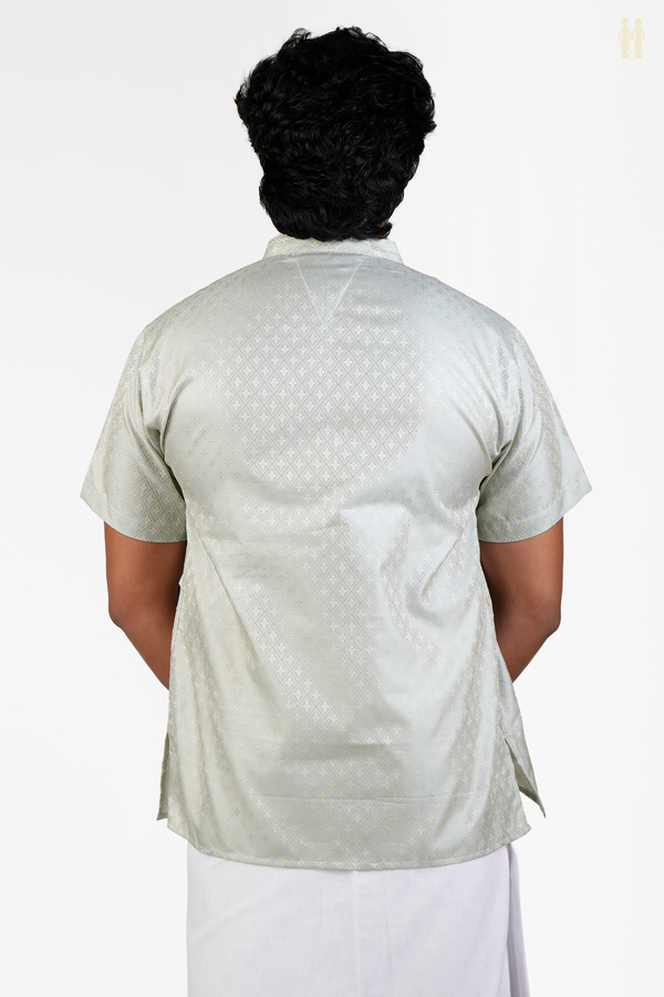 Chinese Collar Diamond Design Grey Banarasi Short Kurta