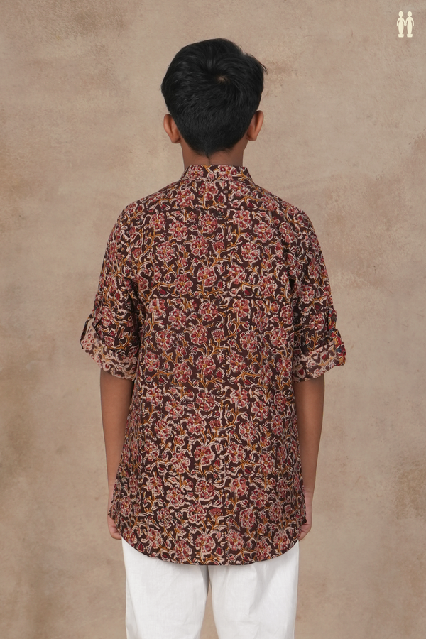 Chinese Collar Floral Design Coffee Brown Kalamkari Kurta