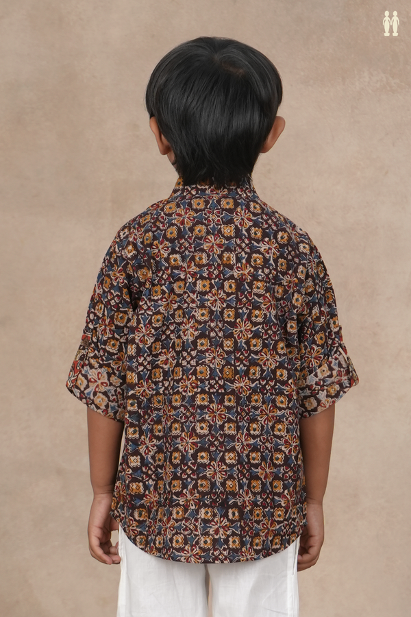 Chinese Collar printed Design Dark Oak Brown Kalamkari Kurta