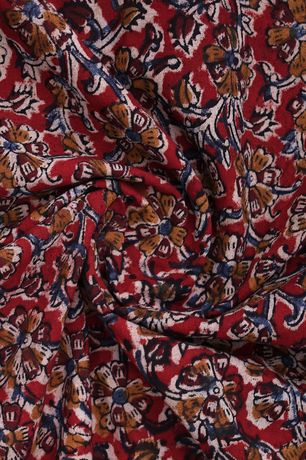 Chinese Collar Floral Design Red Cotton Short Kurta