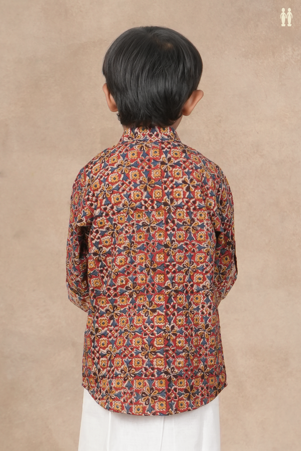 Chinese Collar Printed Design Red Kalamkari Kurta
