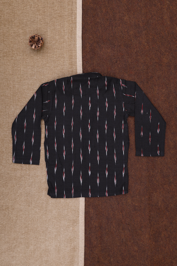 Chinese Collar Ikat Design Black Cotton Kurta