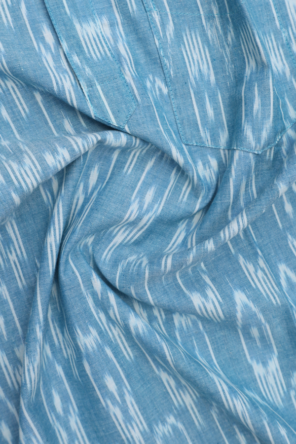 Chinese Collar Ikat Design Blue Cotton Short Kurta