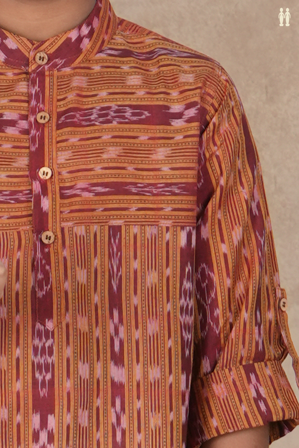 Chinese Collar Ikat Design Dual Tone Cotton Kurta