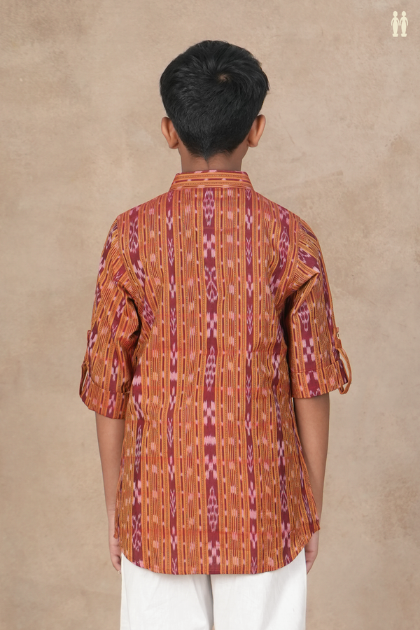 Chinese Collar Ikat Design Dual Tone Cotton Kurta