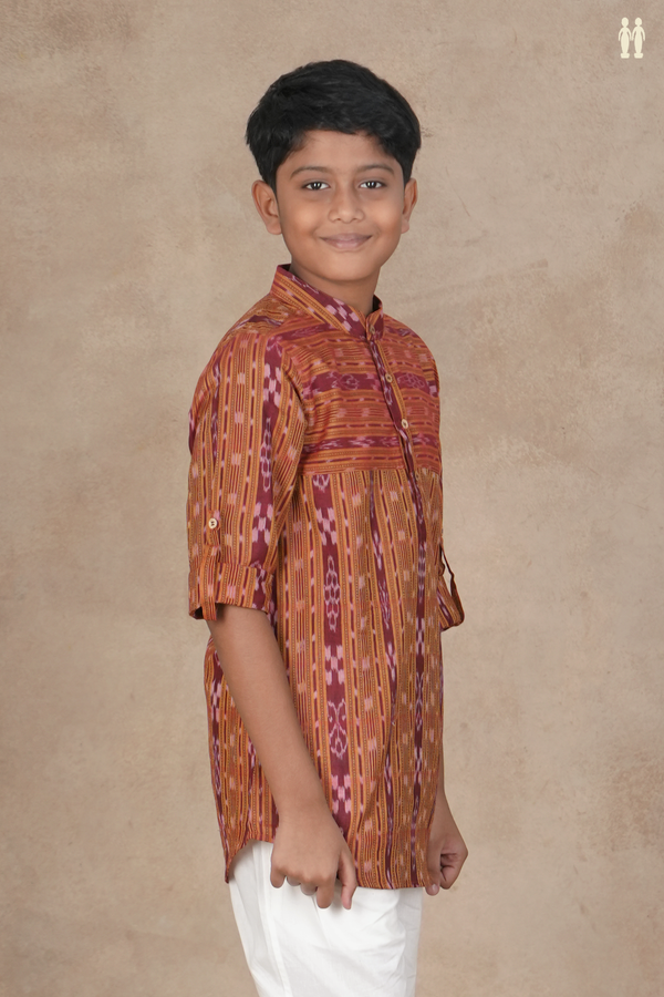 Chinese Collar Ikat Design Dual Tone Cotton Kurta