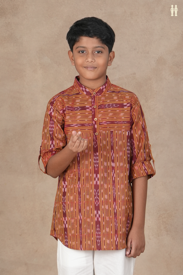 Chinese Collar Ikat Design Dual Tone Cotton Kurta