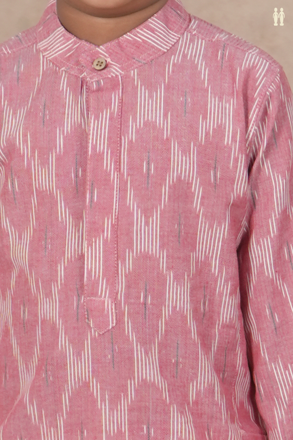 Chinese Collar Ikat Design Dusty Pink Cotton Long Kurta