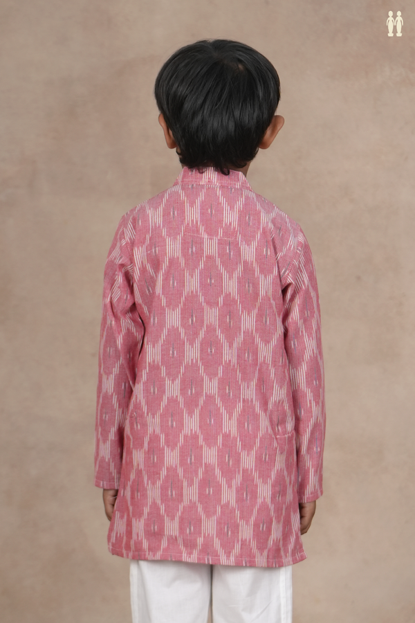 Chinese Collar Ikat Design Dusty Pink Cotton Long Kurta