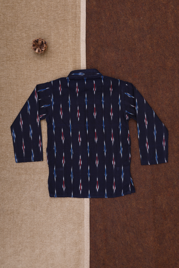 Chinese Collar Ikat Design Navy Blue Cotton Kurta