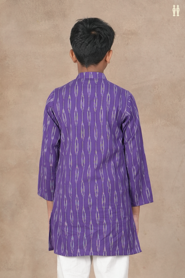 Chinese Collar Ikat Design Purple Cotton Long Kurta