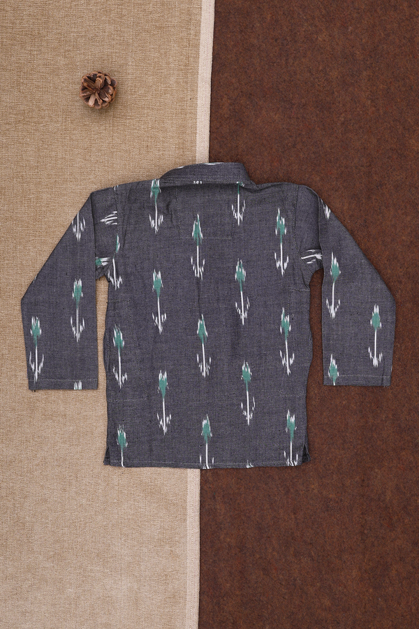 Chinese Collar Ikat Design Steel Grey Cotton Kurta