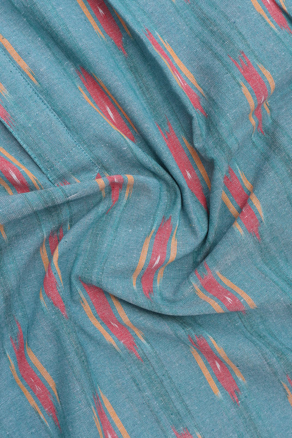 Chinese Collar Ikat Design Turkish Blue Cotton Short Kurta