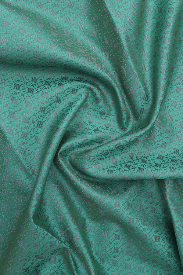 Chinese Collar Jacquard Turkish Green Semi Banaras Long Kurta